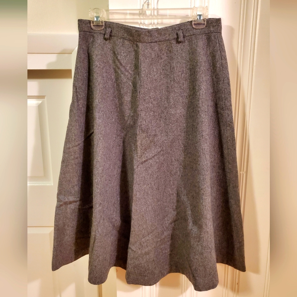 Vintage Summit of Boston 1970s wool blend a-line midi skirt, gray, 30" waist